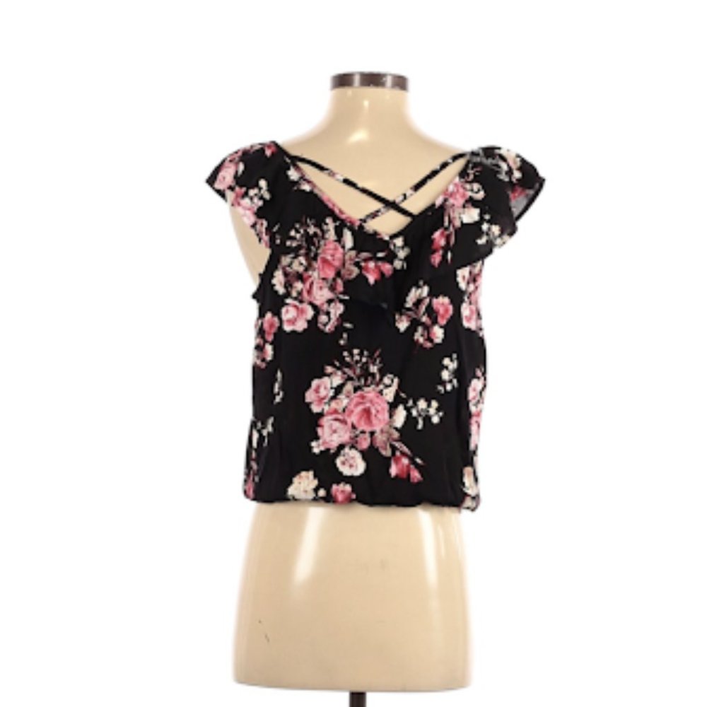 3/$20 Ruffle Sleeveless Blouse, Black Floral - Picture 8 of 10
